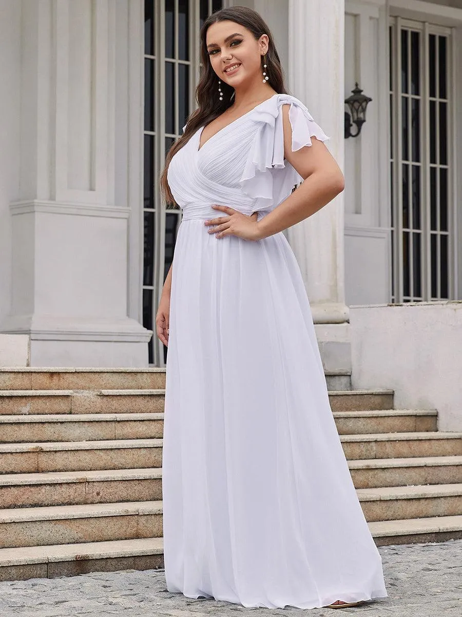 Robe Demoiselle d'Honneur Longue en Mousseline avec Manches à Volants