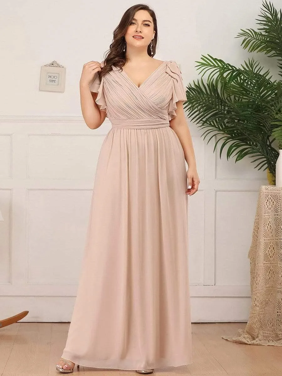 Robe Demoiselle d'Honneur Longue en Mousseline avec Manches à Volants