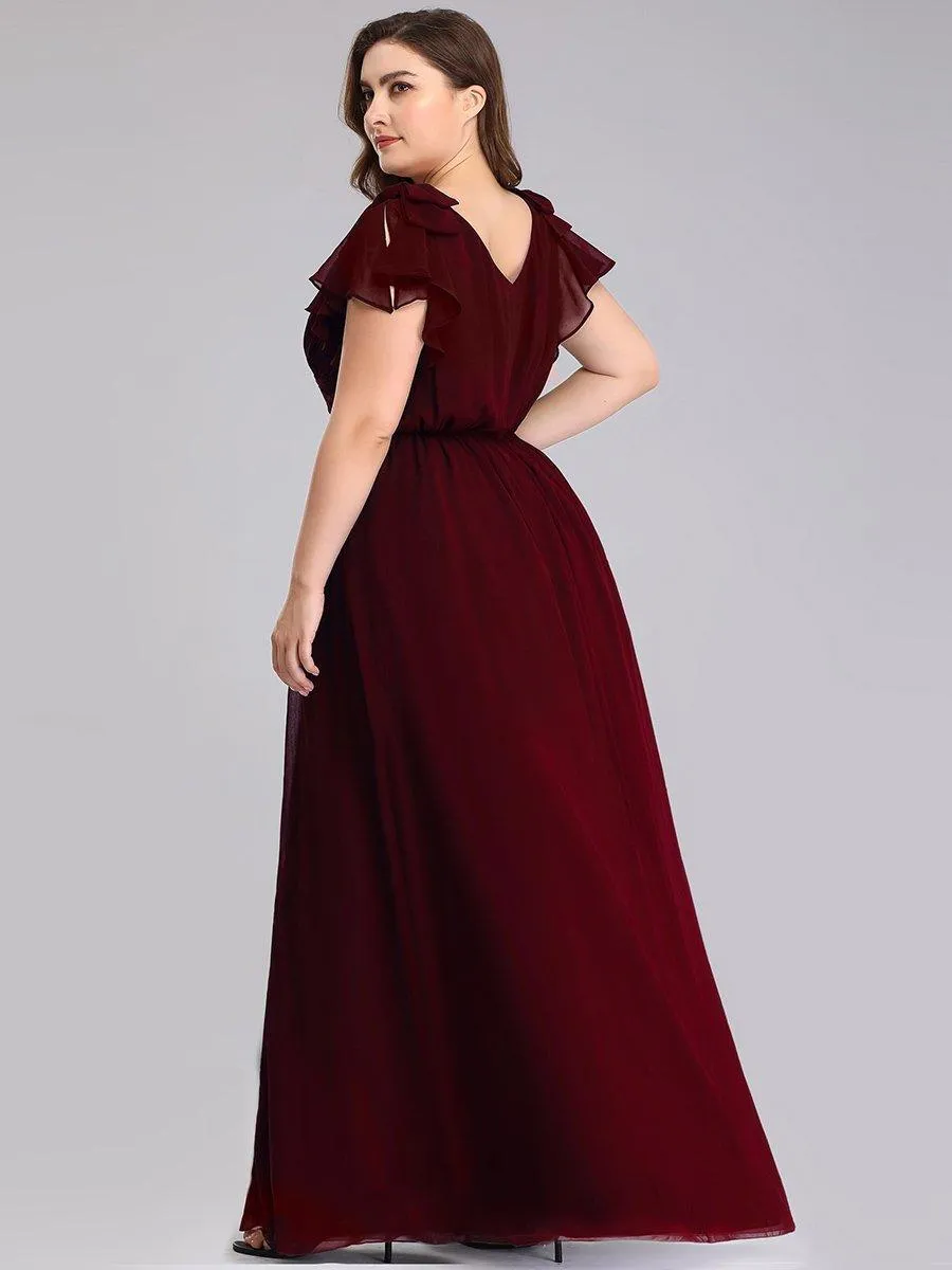Robe Demoiselle d'Honneur Longue en Mousseline avec Manches à Volants