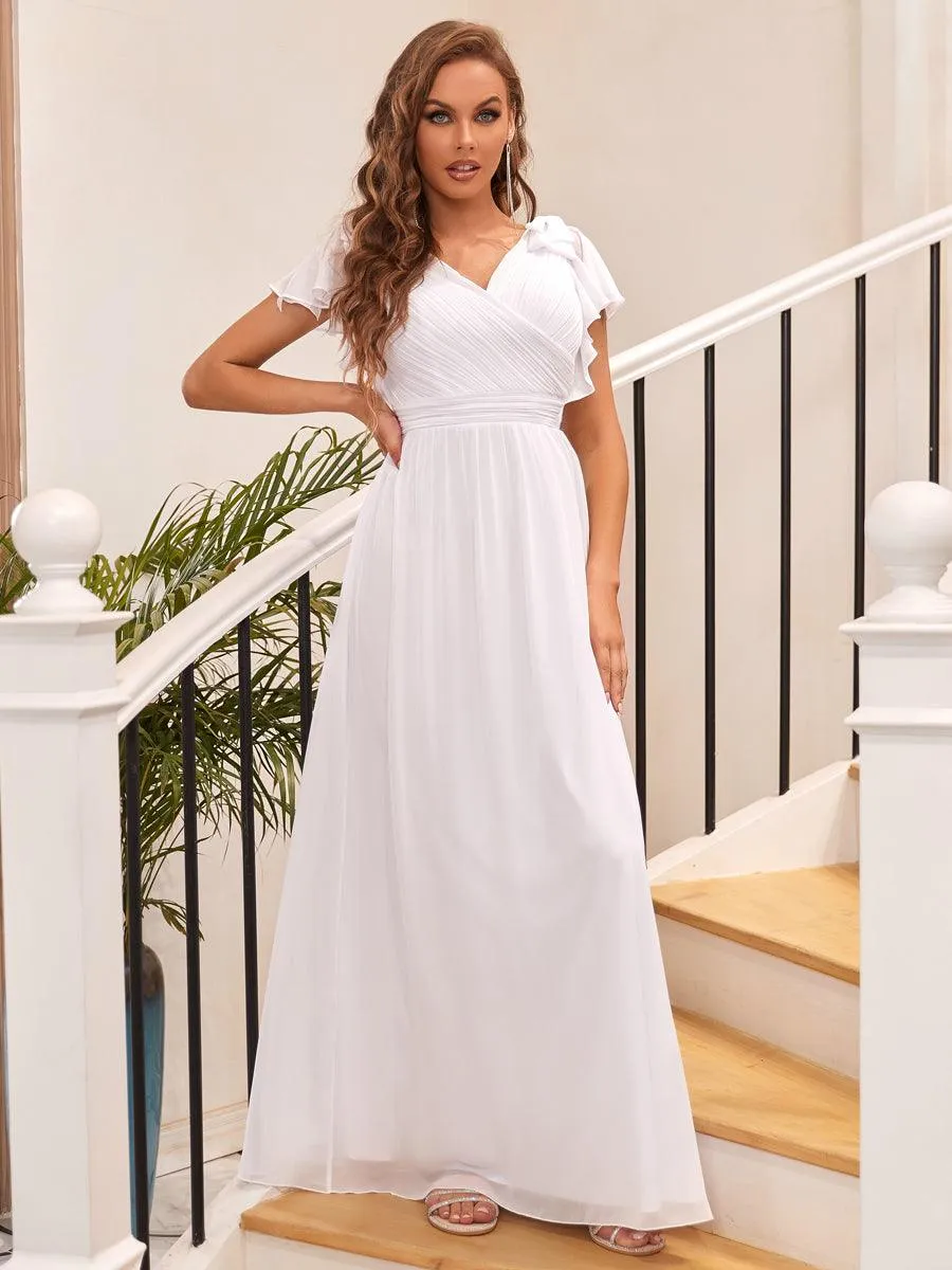 Robe Demoiselle d'Honneur Longue en Mousseline avec Manches à Volants
