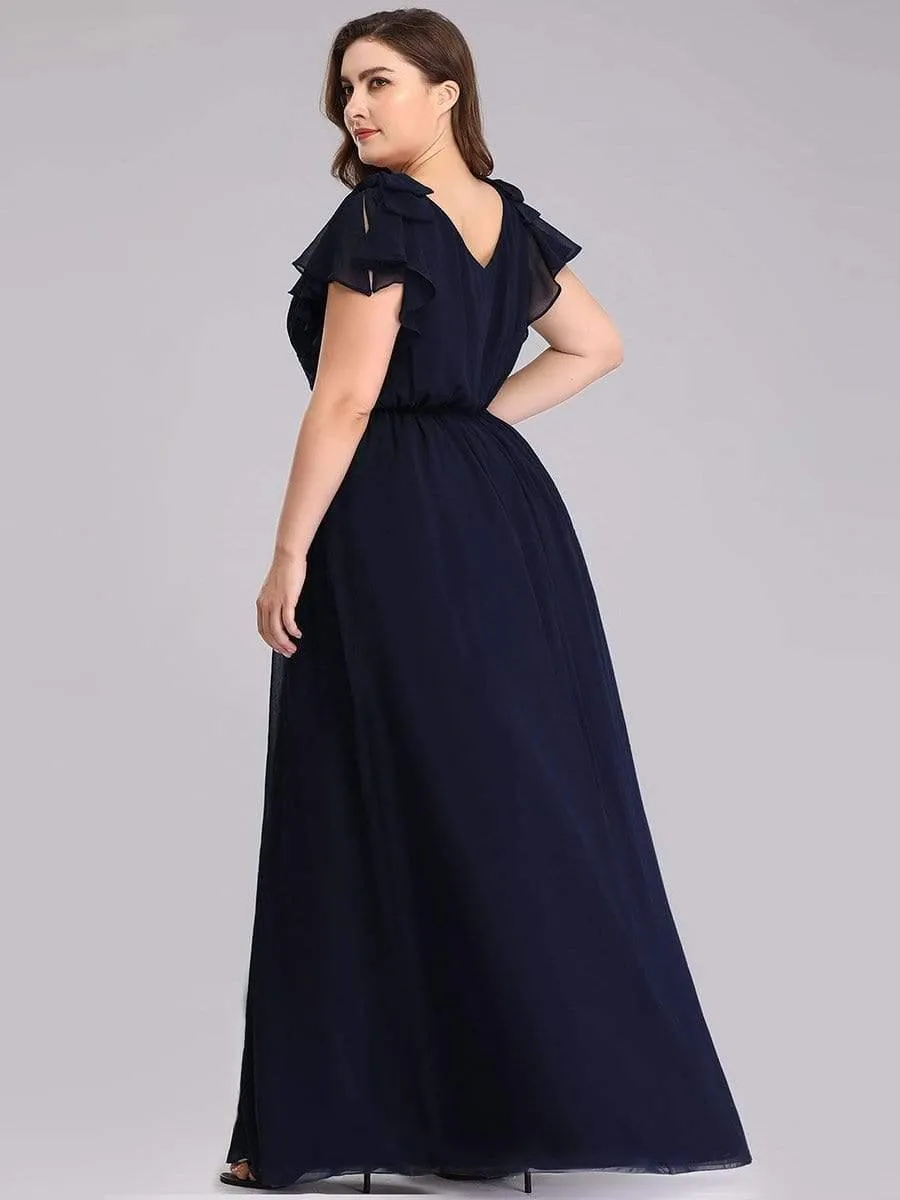 Robe Demoiselle d'Honneur Longue en Mousseline avec Manches à Volants