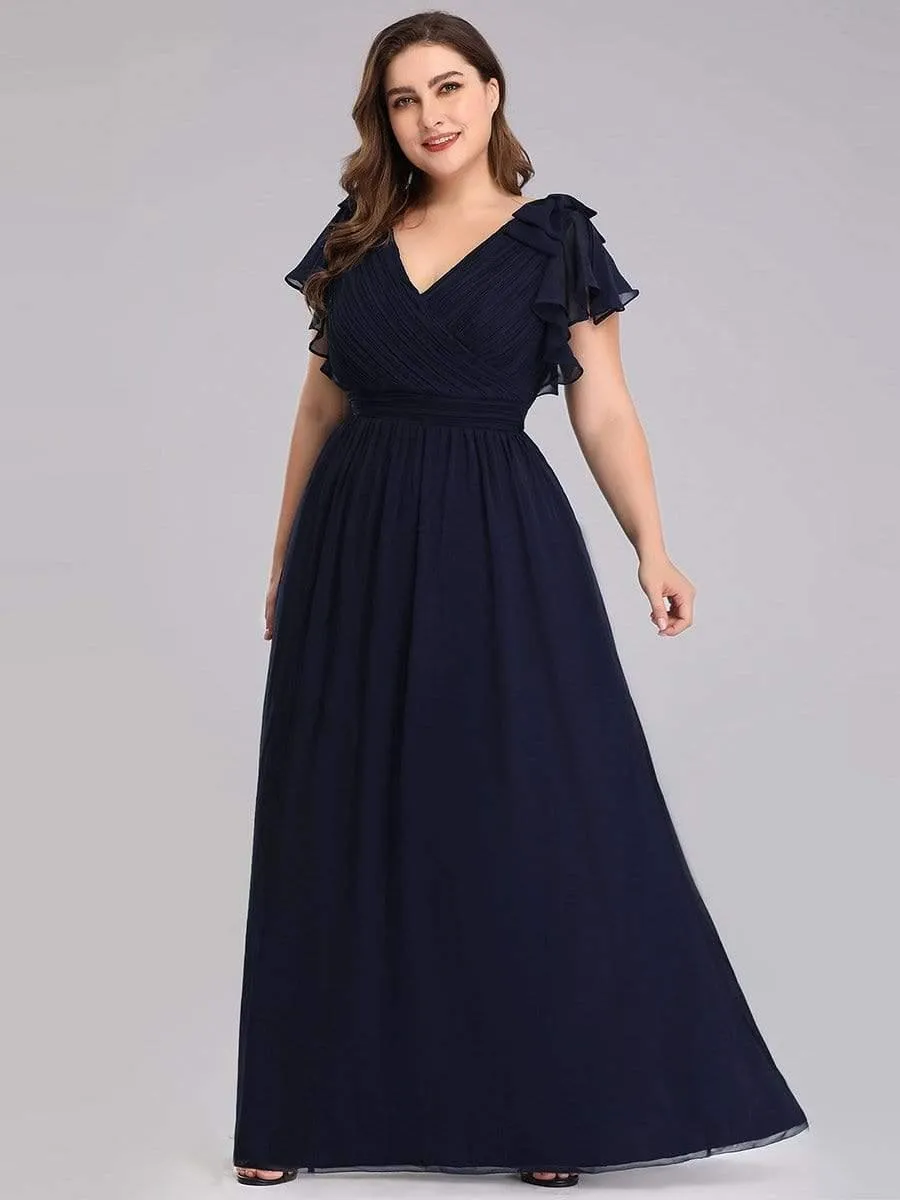 Robe Demoiselle d'Honneur Longue en Mousseline avec Manches à Volants