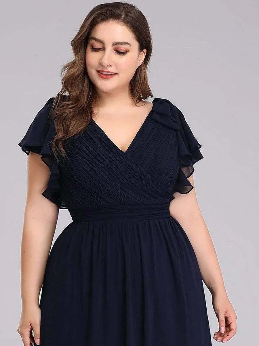 Robe Demoiselle d'Honneur Longue en Mousseline avec Manches à Volants