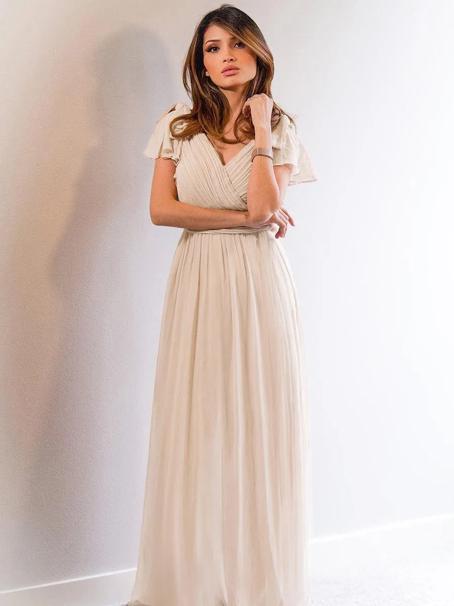 Robe Demoiselle d'Honneur Longue en Mousseline avec Manches à Volants