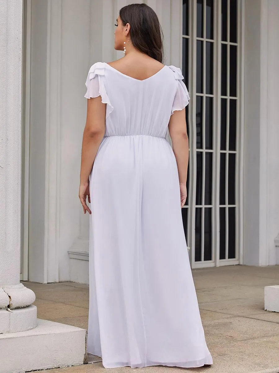 Robe Demoiselle d'Honneur Longue en Mousseline avec Manches à Volants