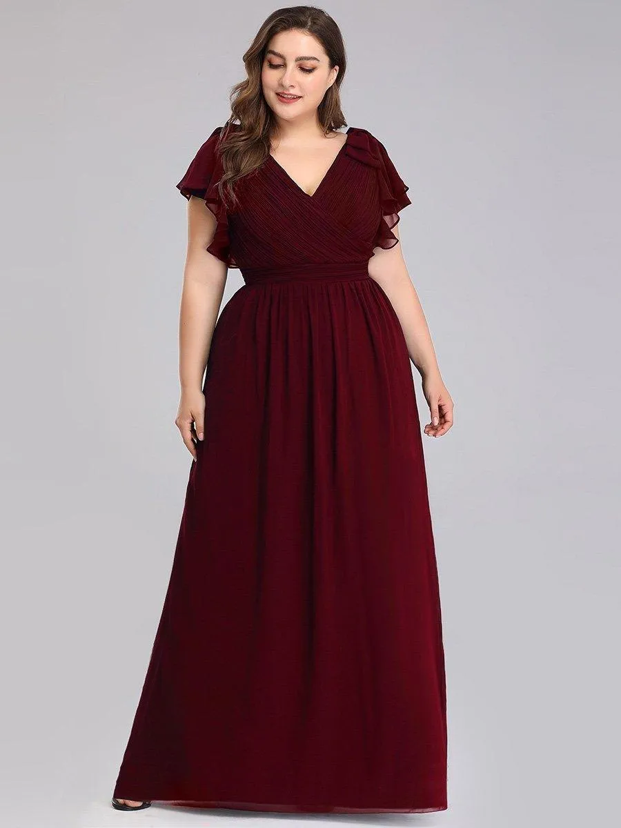 Robe Demoiselle d'Honneur Longue en Mousseline avec Manches à Volants