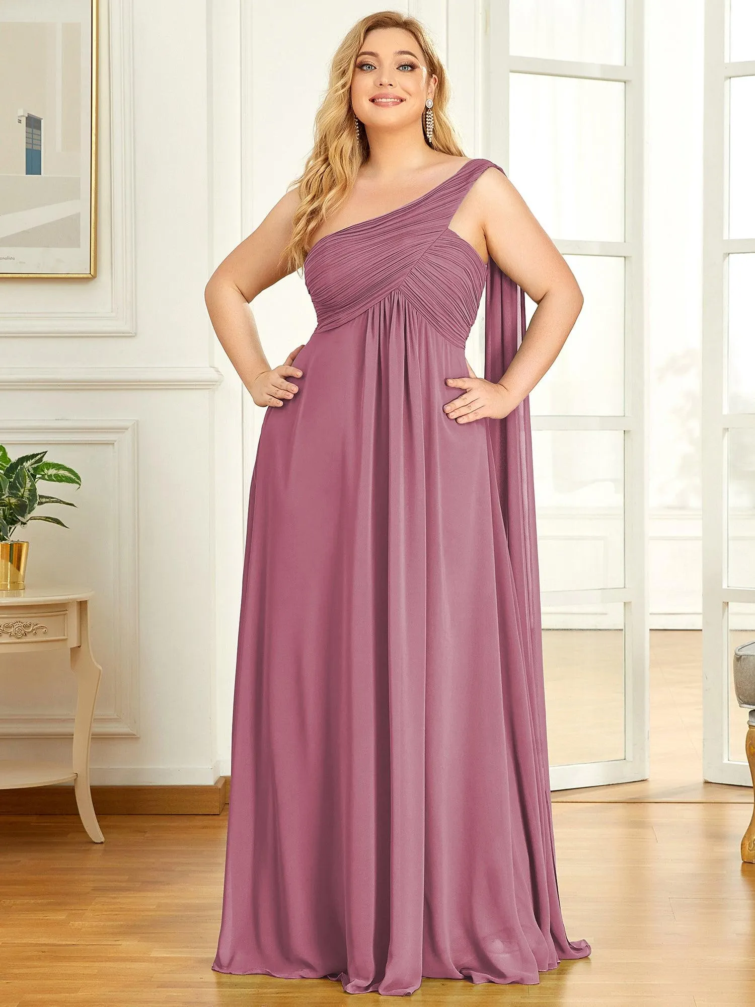 Robes de Soirée élégant Maxi Chiffon avec Une épaule pour Femmes