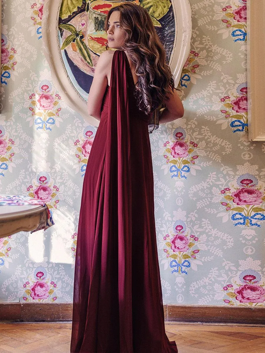 Robes de Soirée élégant Maxi Chiffon avec Une épaule pour Femmes
