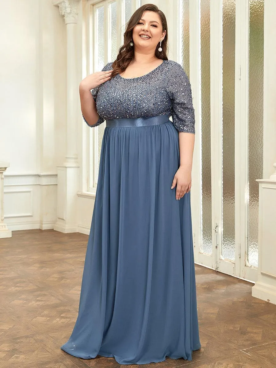 Robes de soirée longues en tulle et paillettes pour la mère de la mariée Grande taille