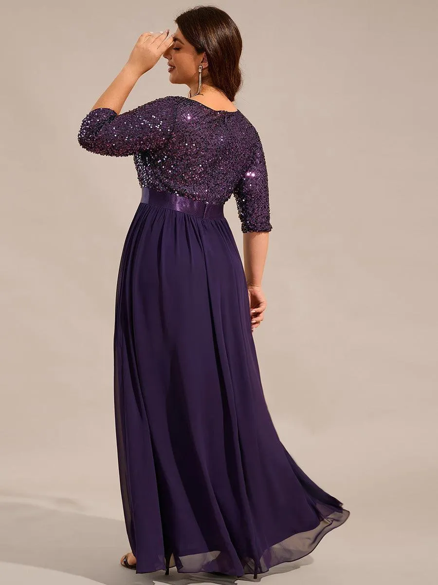 Robes de soirée longues en tulle et paillettes pour la mère de la mariée Grande taille