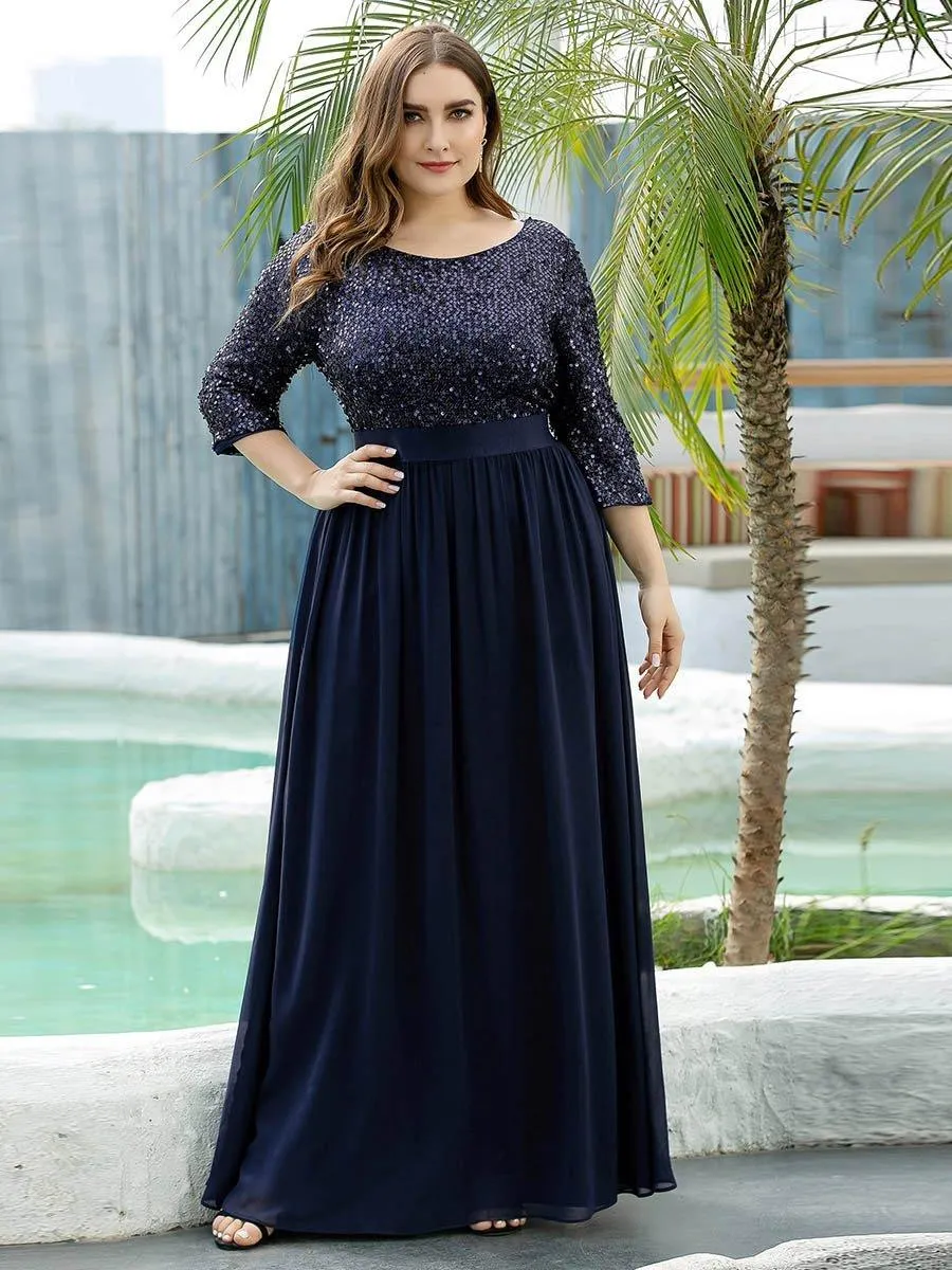 Robes de soirée longues en tulle et paillettes pour la mère de la mariée Grande taille