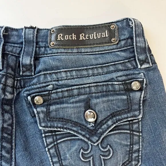 Rock Revival Celine Boot Medium Wash Denim Jean Shorts - Size 28