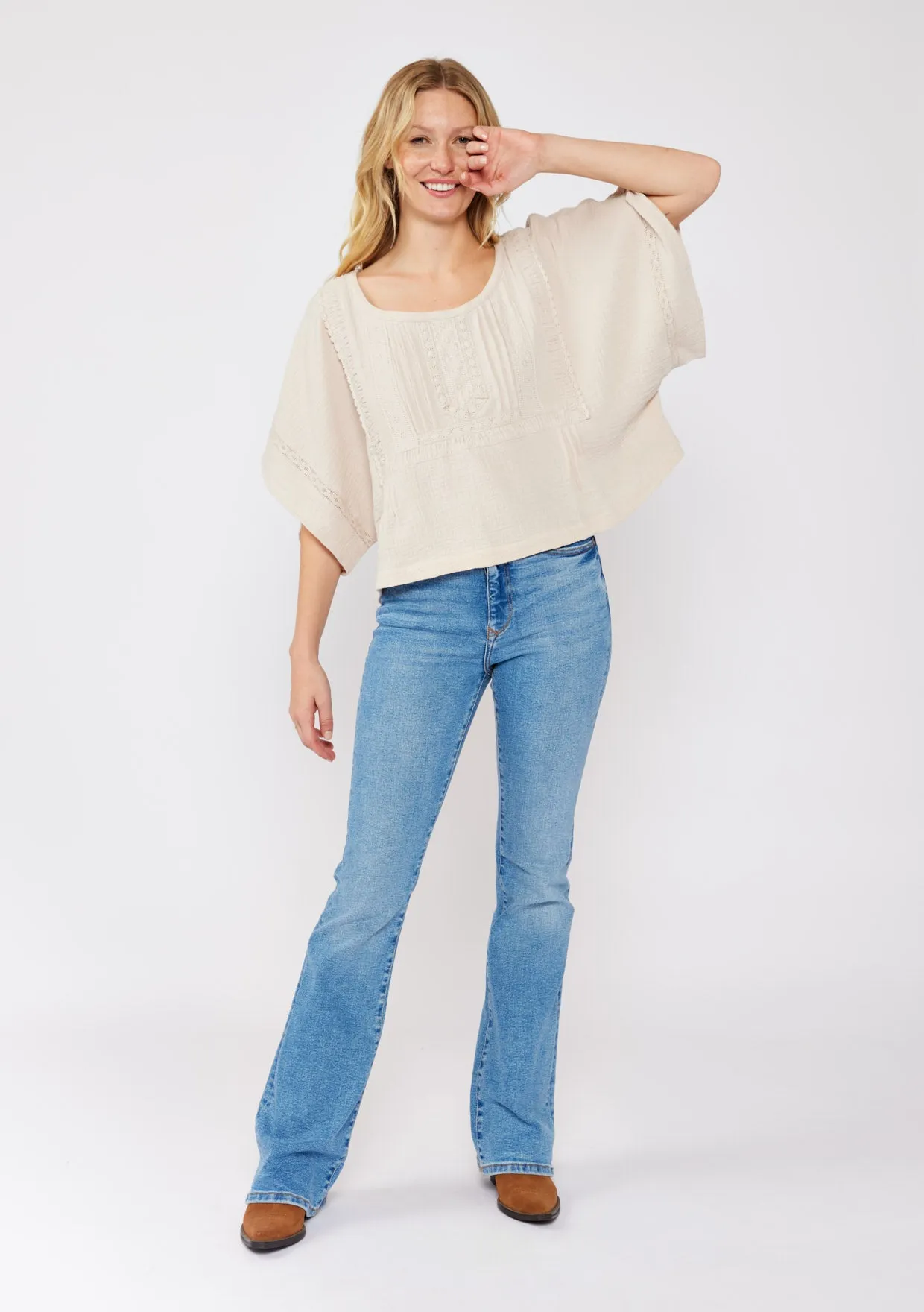 Round Neck Lace-Trimmed Crop Top