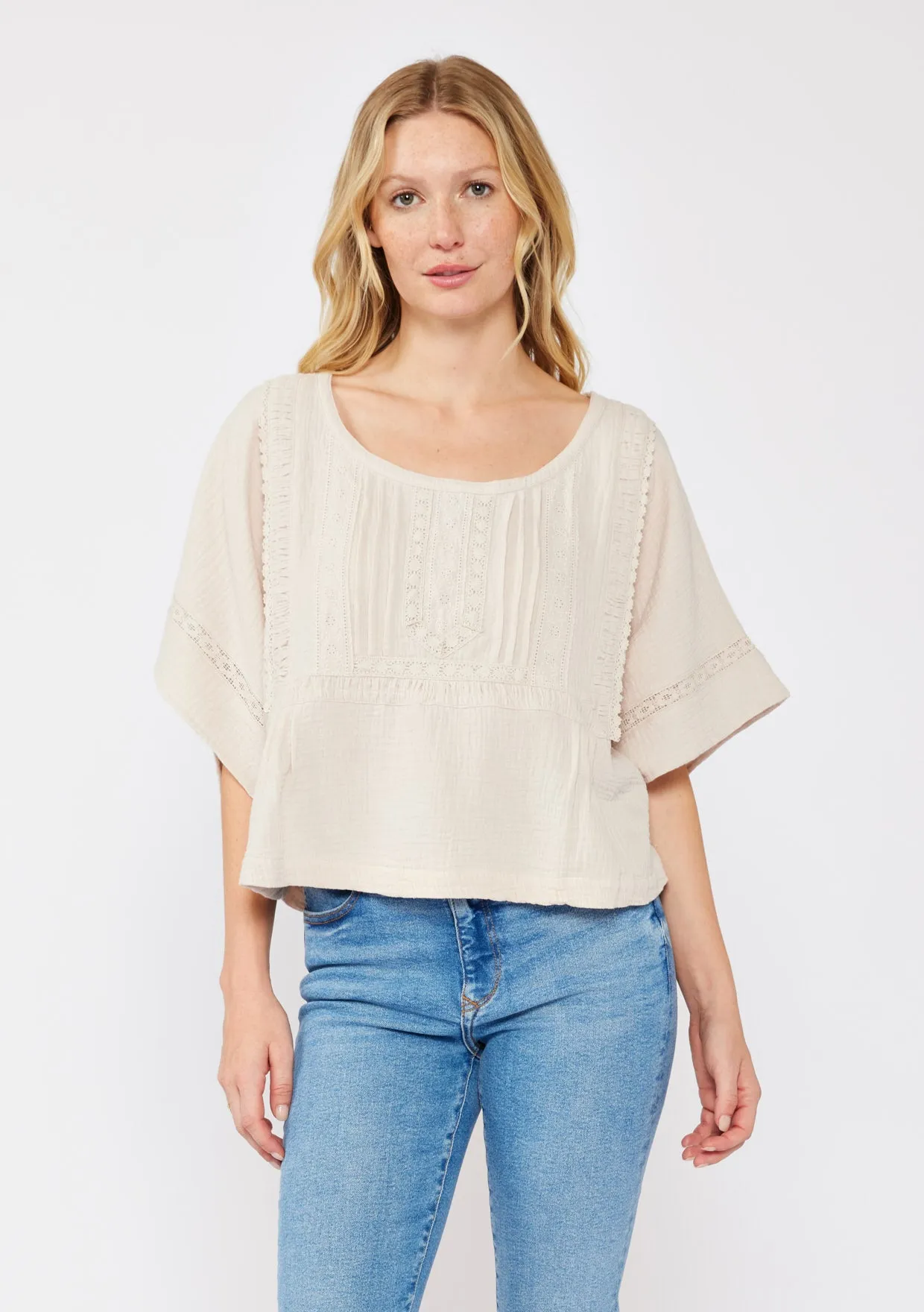 Round Neck Lace-Trimmed Crop Top