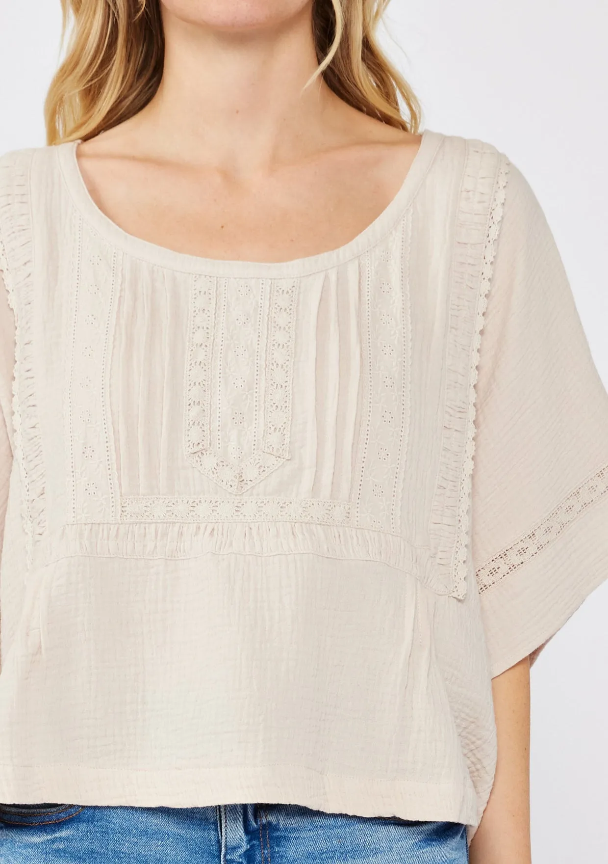 Round Neck Lace-Trimmed Crop Top