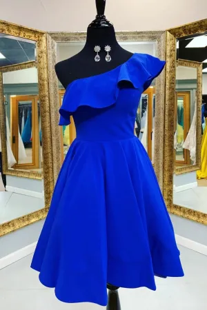 Royal Blue Homecoming&Graduation Gown with Flounced One-shoulder