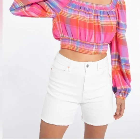 SANCTUARY Sidewalk Distressed Fringe Hem Rigid Denim Shorts
