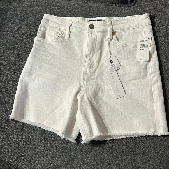 SANCTUARY Sidewalk Distressed Fringe Hem Rigid Denim Shorts