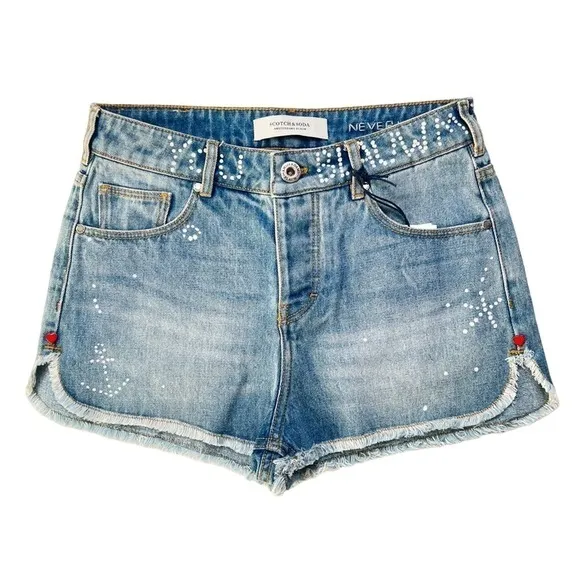 Scotch &amp; Soda You Blow Me Away Ocean Shade Blue Denim Jean Shorts Sz 24 NWT $115