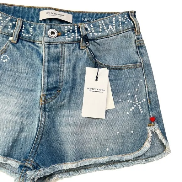 Scotch &amp; Soda You Blow Me Away Ocean Shade Blue Denim Jean Shorts Sz 24 NWT $115