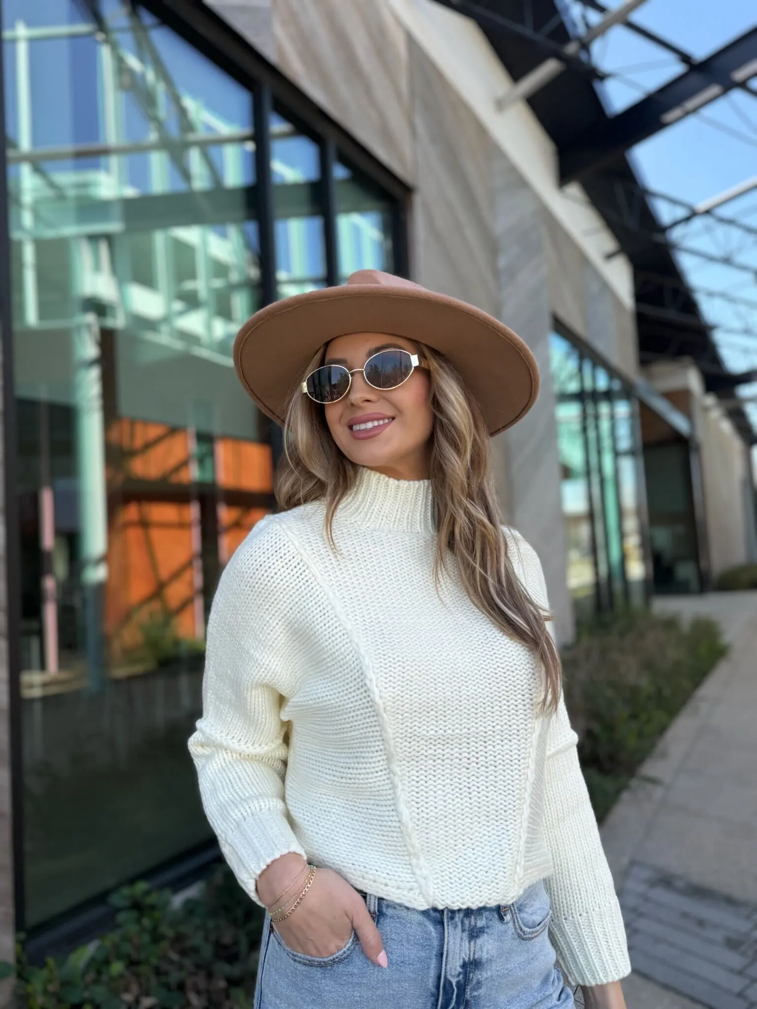 Seam Detail Mock Neck Sweater - Cream - FINAL SALE