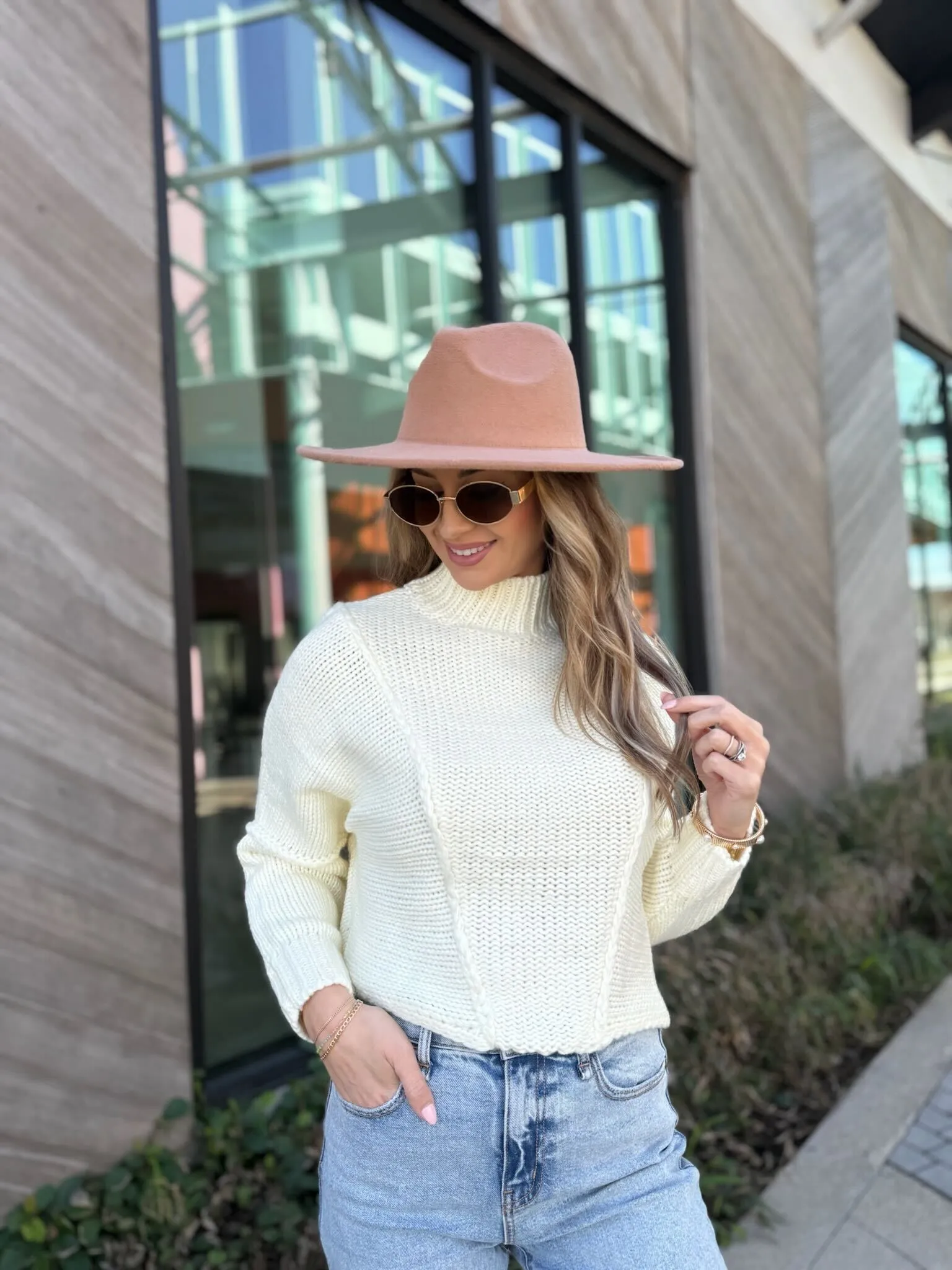 Seam Detail Mock Neck Sweater - Cream - FINAL SALE