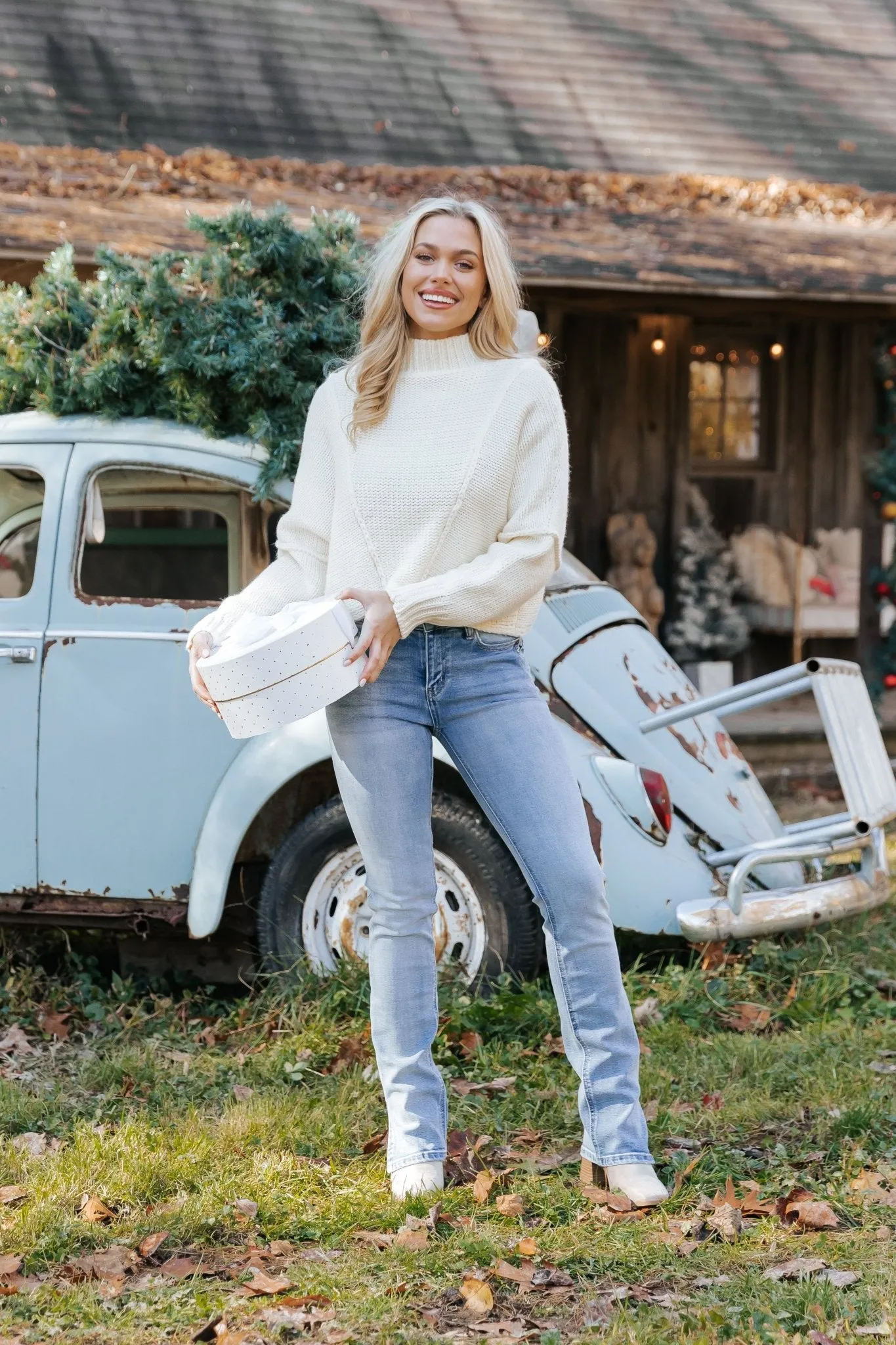 Seam Detail Mock Neck Sweater - Cream - FINAL SALE