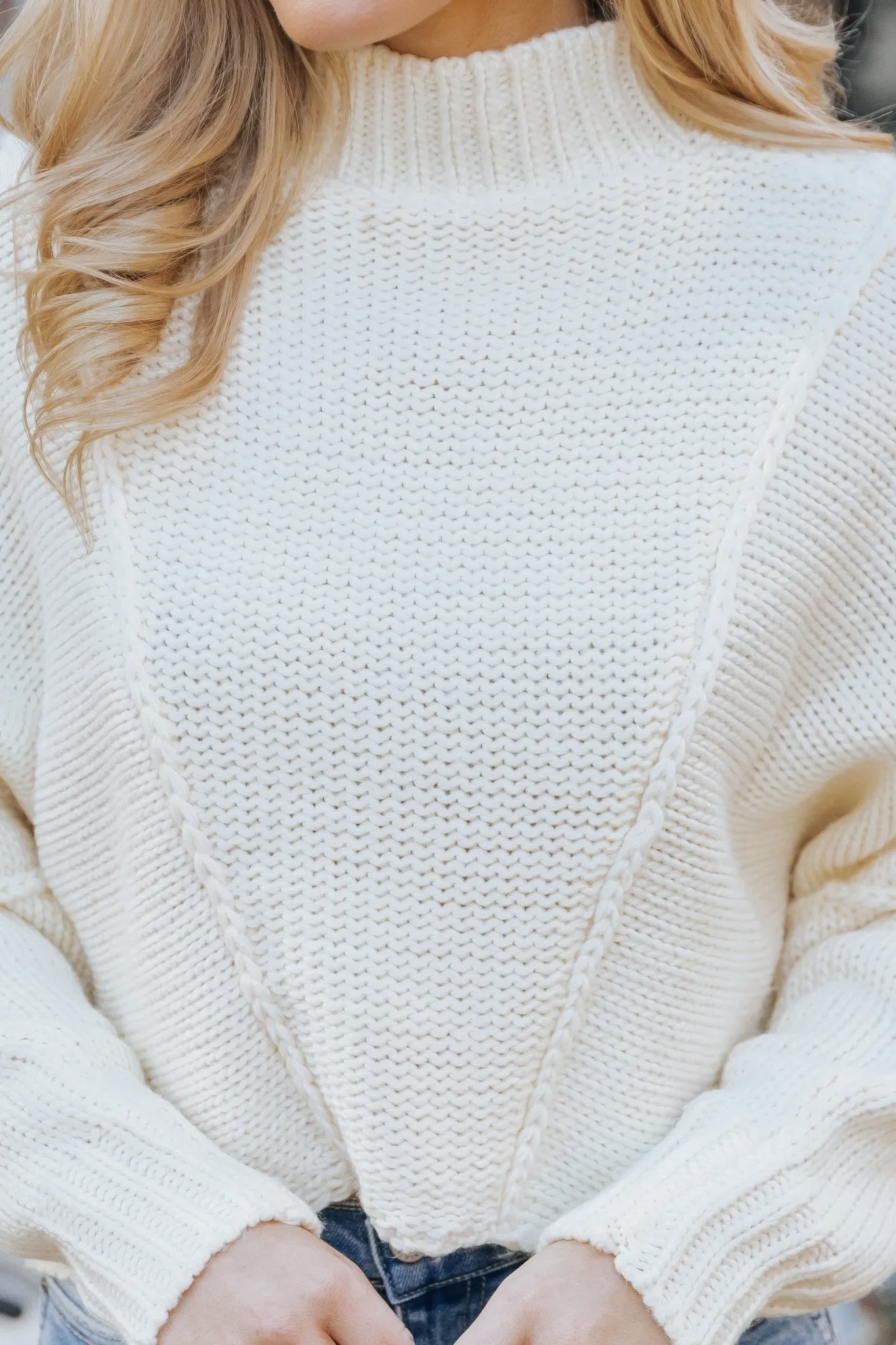 Seam Detail Mock Neck Sweater - Cream - FINAL SALE