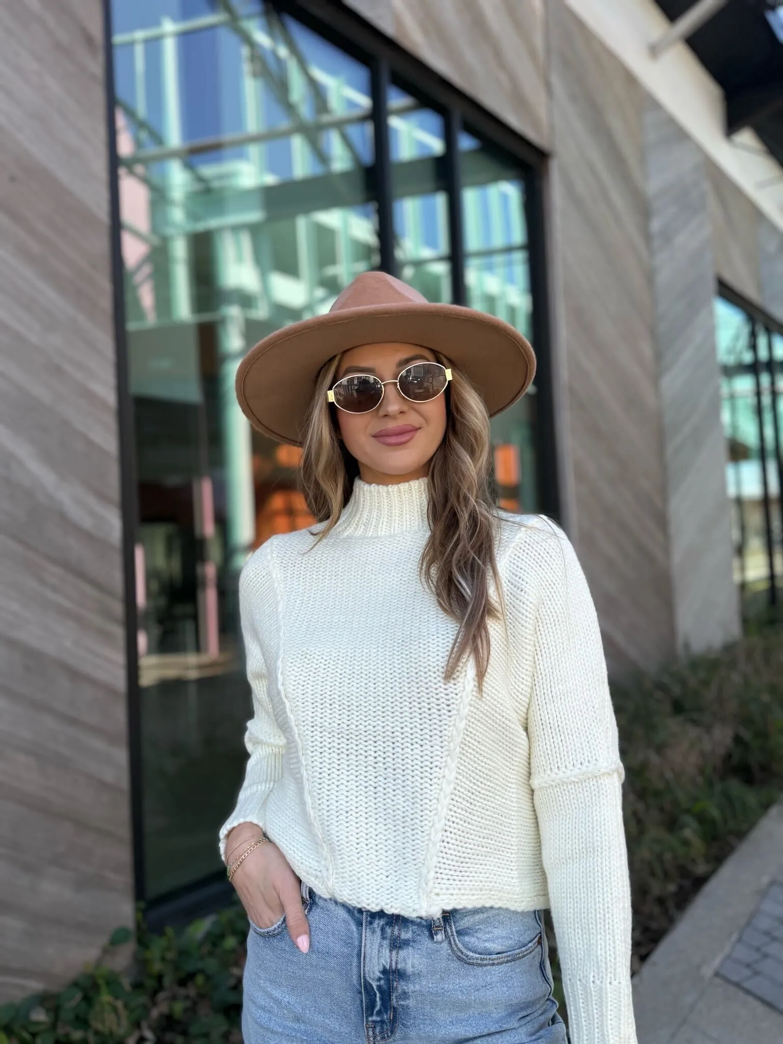 Seam Detail Mock Neck Sweater - Cream - FINAL SALE