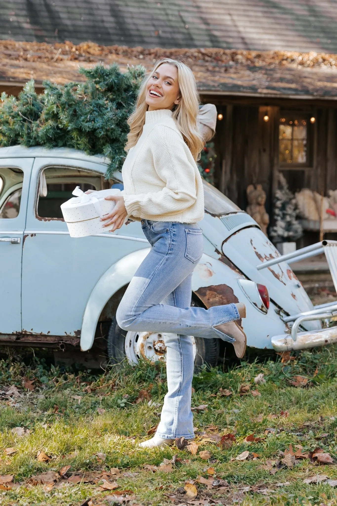 Seam Detail Mock Neck Sweater - Cream - FINAL SALE
