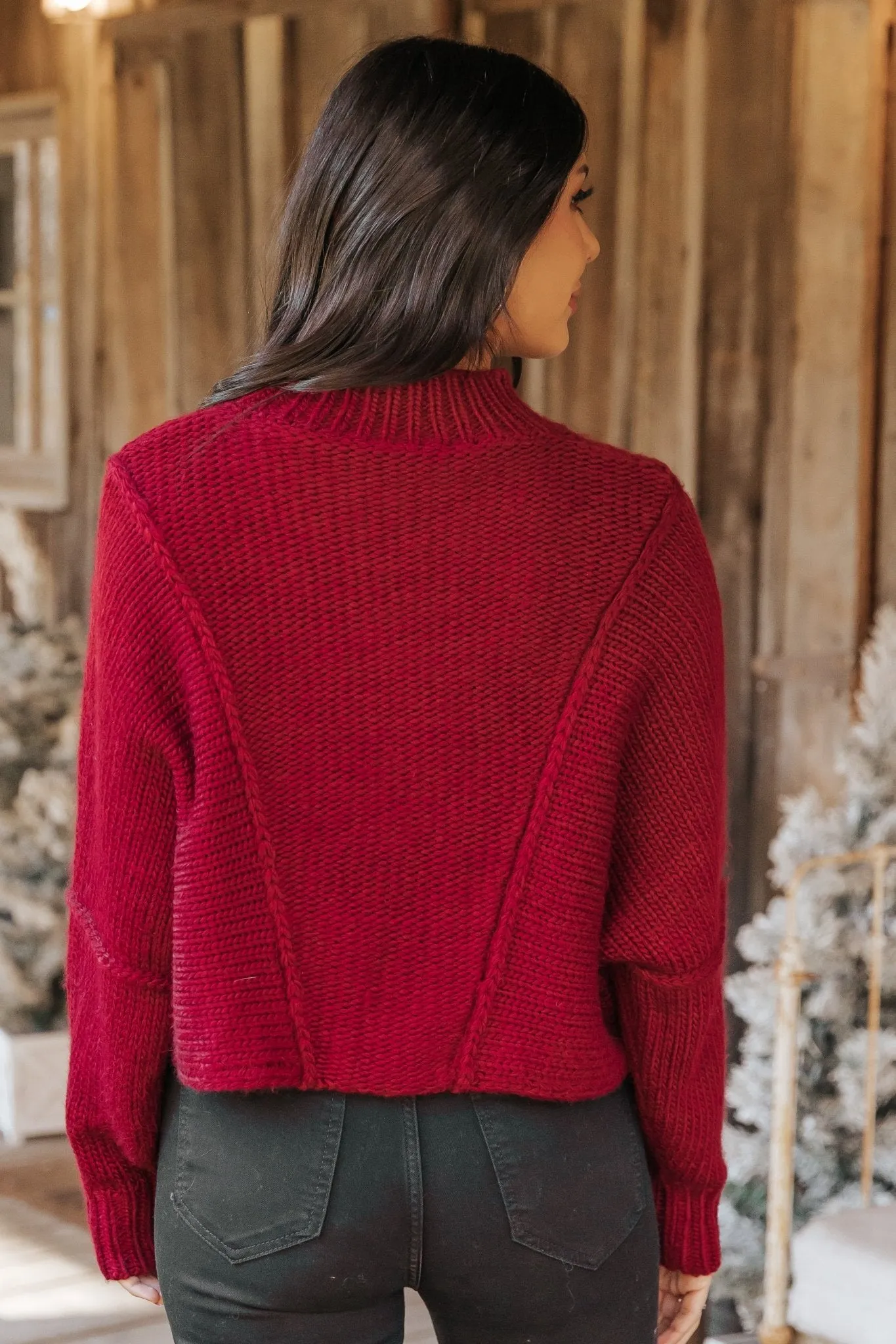 Seam Detail Mock Neck Sweater - Wine - FINAL SALE