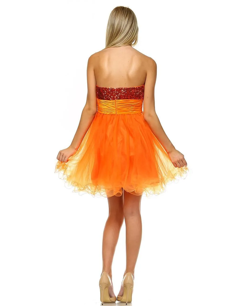 Sequin  Cocktail Babydoll Party Dress with Florette Orange