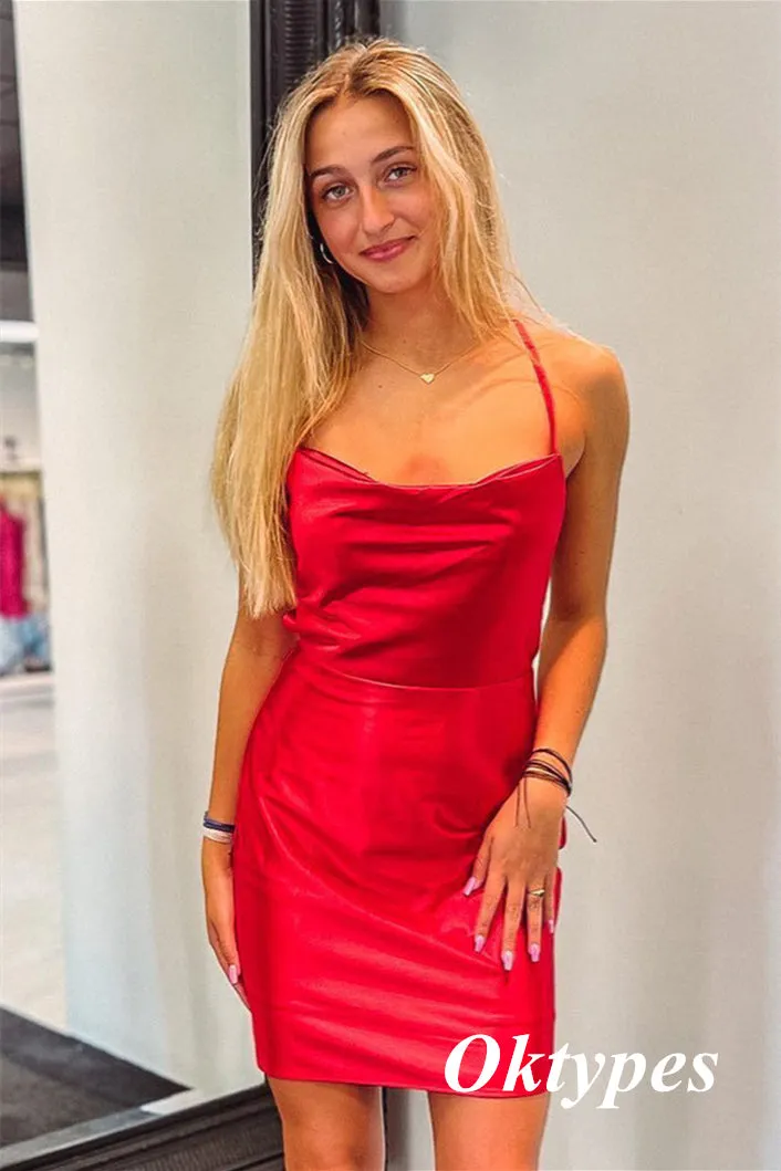 Sexy Red Soft Satin Spaghetti Straps Sheath Mini Dresses/ Homecoming Dresses,PDS0530