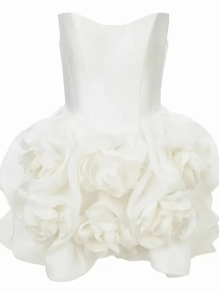 Sexy Strapless 3D Flower Tight Mini Dress