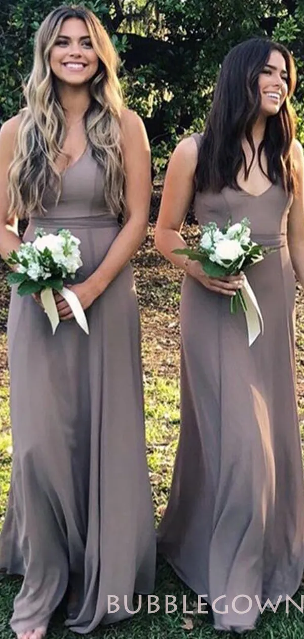 Sheath A-line Chiffon V-neck Long Bridesmaid Dresses , BN1018