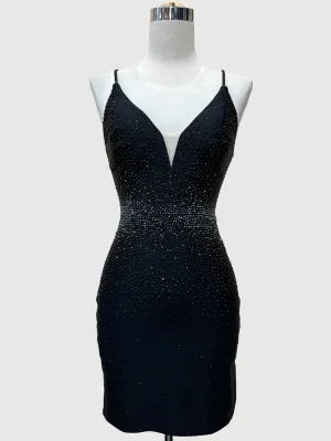 Sheath Beaded Satin Homecoming Dresses with Side Slit
