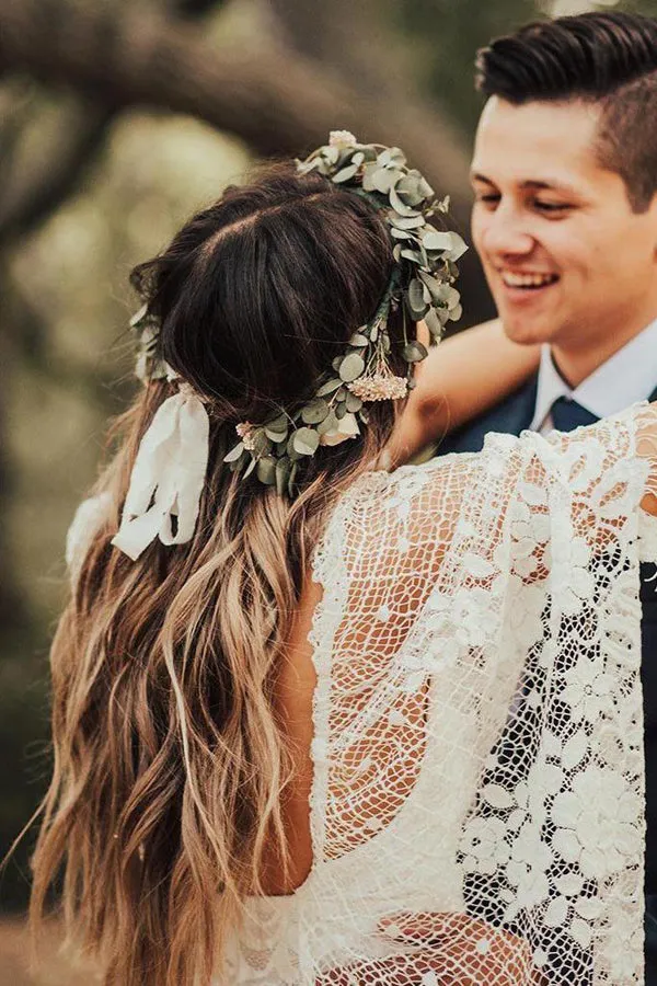 Sheath Boho Batwing Sleeve Lace Rustic Ivory Wedding Dresses ,MW276