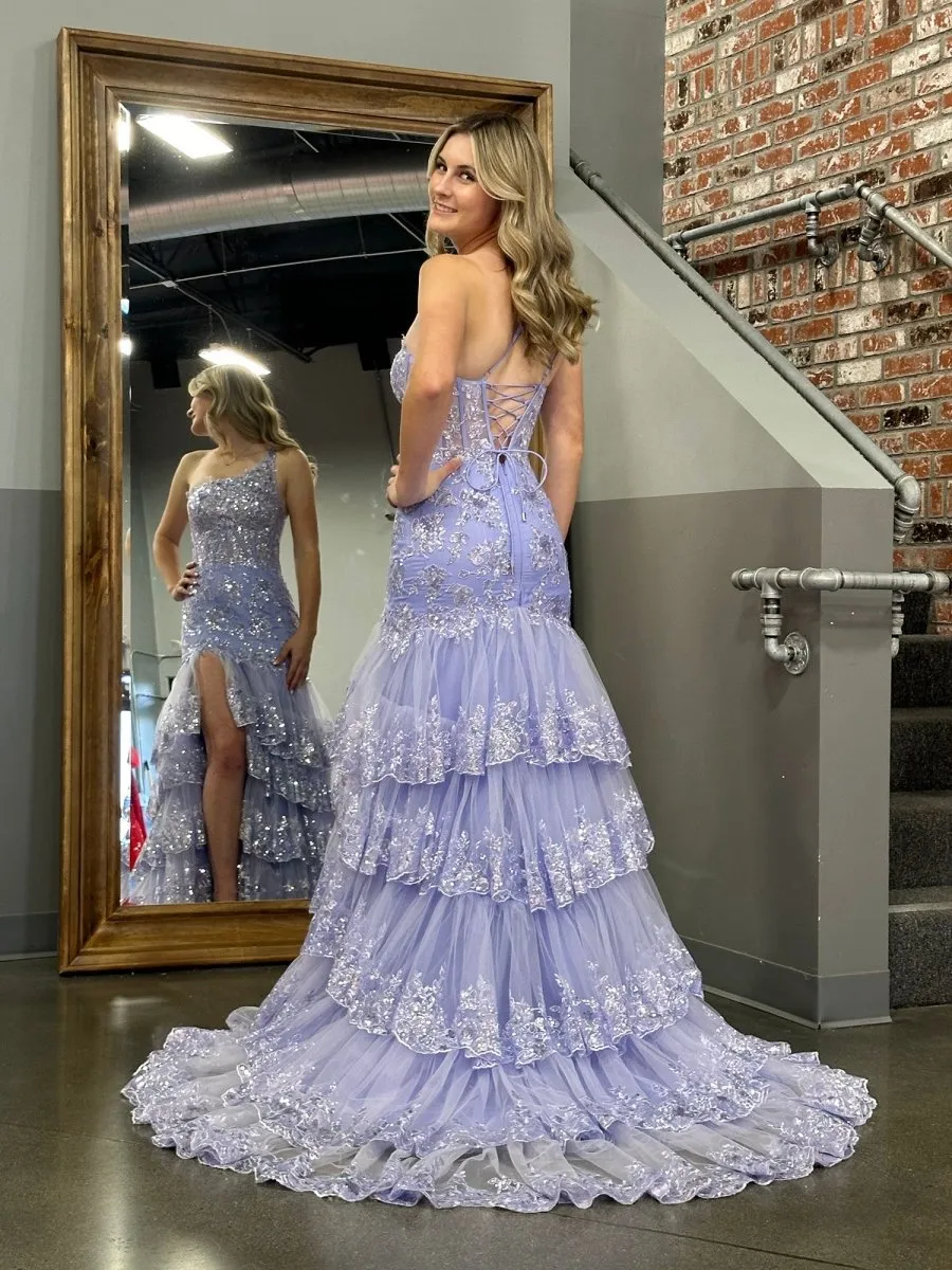 Sheath One Shoulder Tie Lace Long Prom Dresses