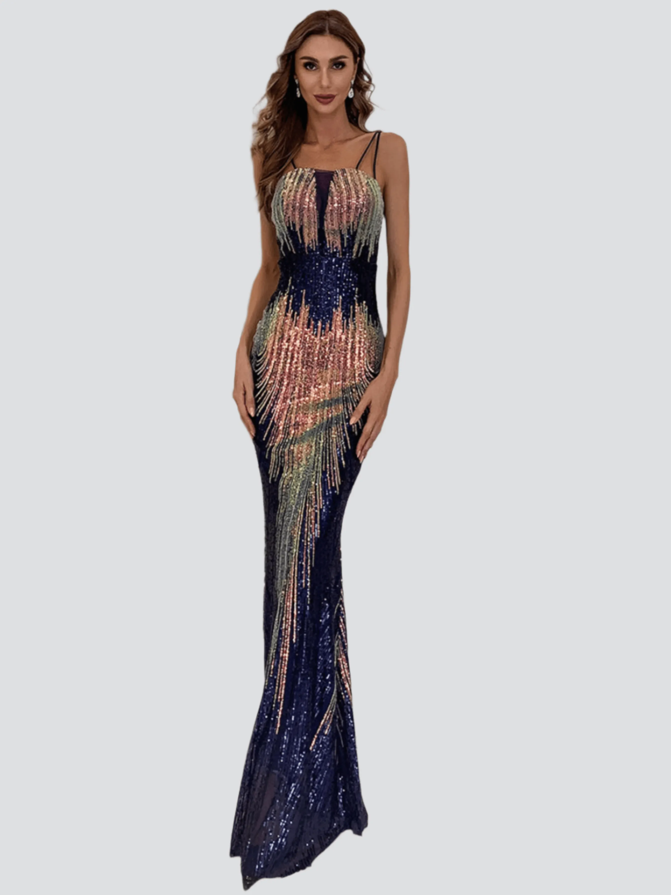 Sheath Sequin Gradient Spaghetti Formal Dress M0831