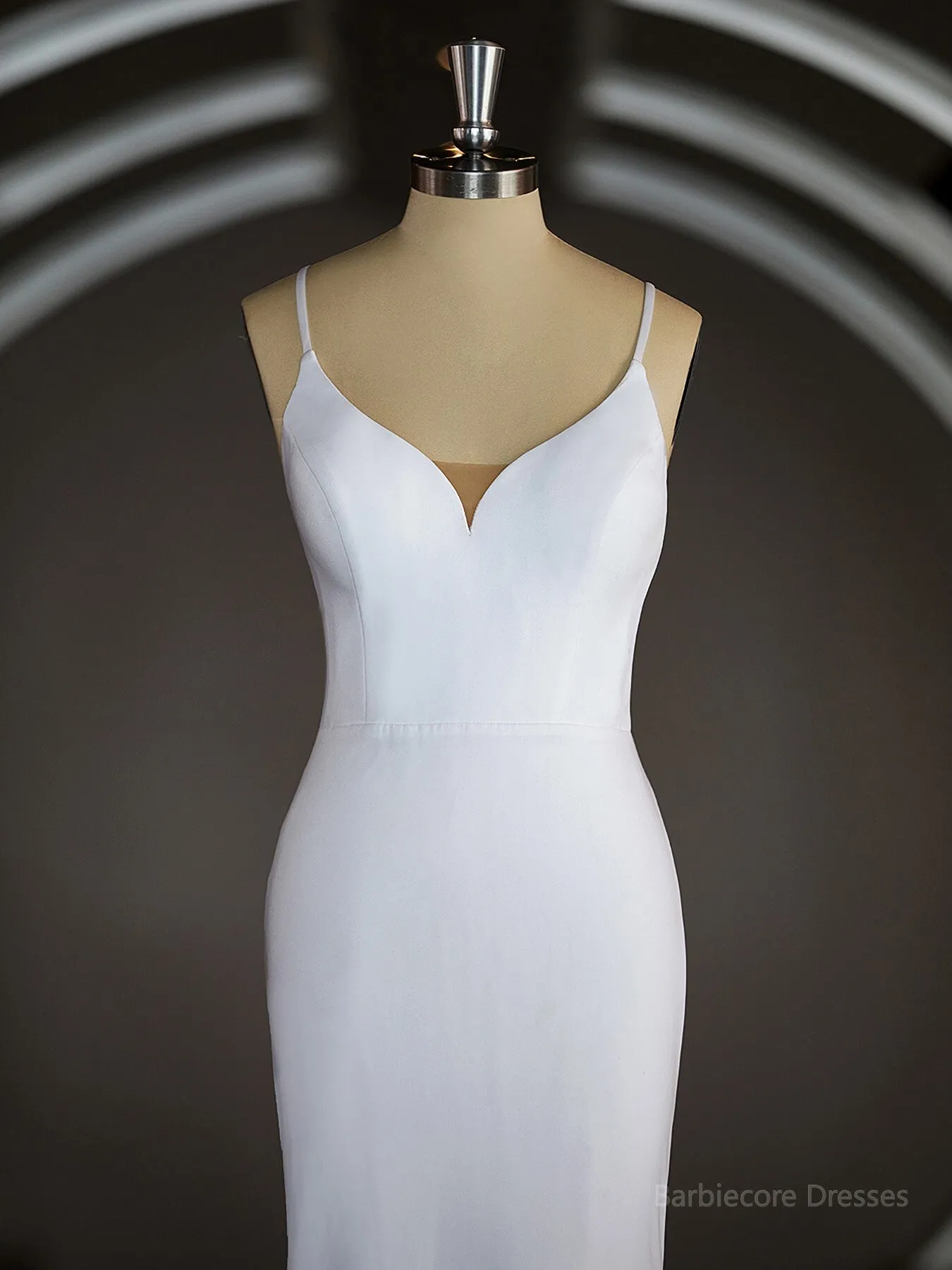 Sheath/Column V-neck Court Train Stretch Crepe Wedding Dresses with Ruffles