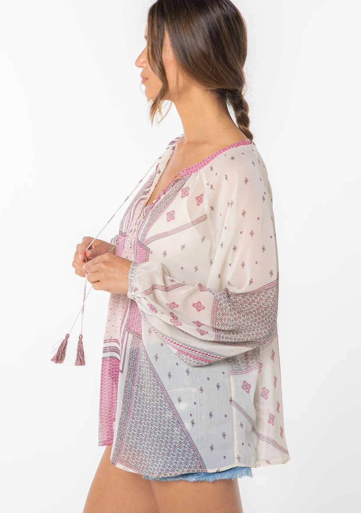 Sheer Bohemian Chiffon Long Sleeve Blouse