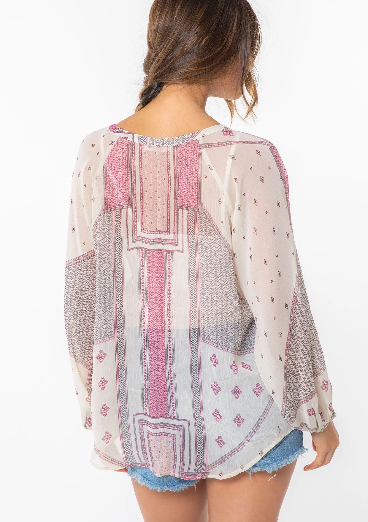 Sheer Bohemian Chiffon Long Sleeve Blouse