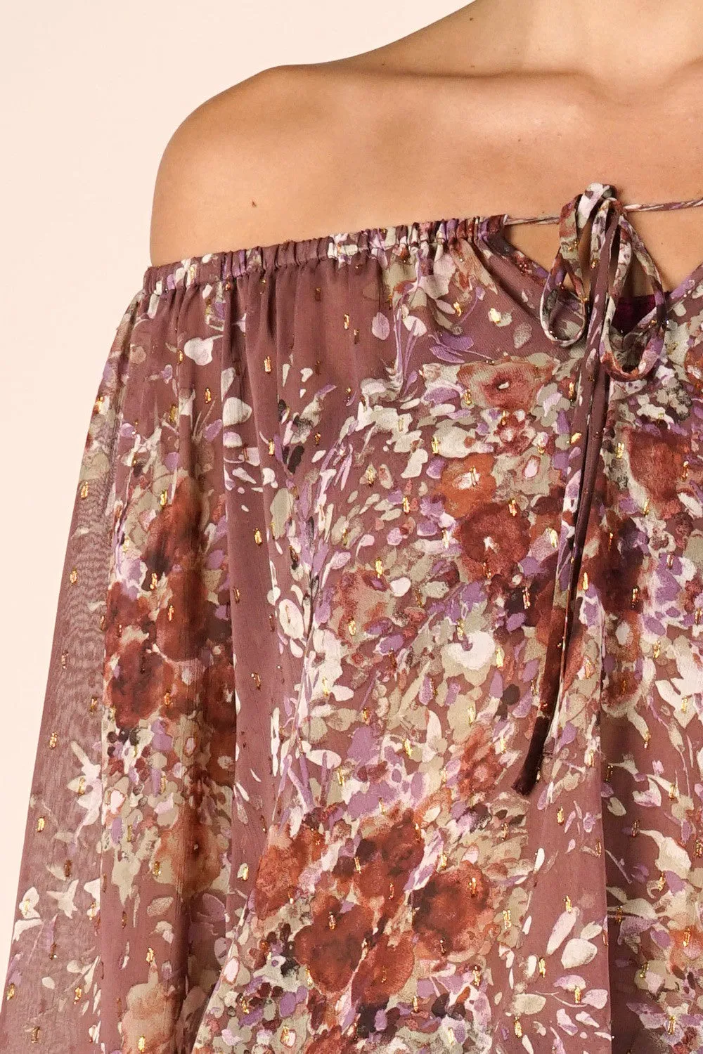 Sheer Floral Print Peasant Long Sleeve Top