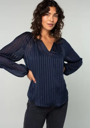 Sheer Metallic Striped Long Sleeve Blouse