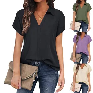 Shirts & Blouses Women'S Short Sleeve With V Neck Tunic Elegant Women'S Blouses Casual Blouse Blusas Elegantes Para Mujer 2024