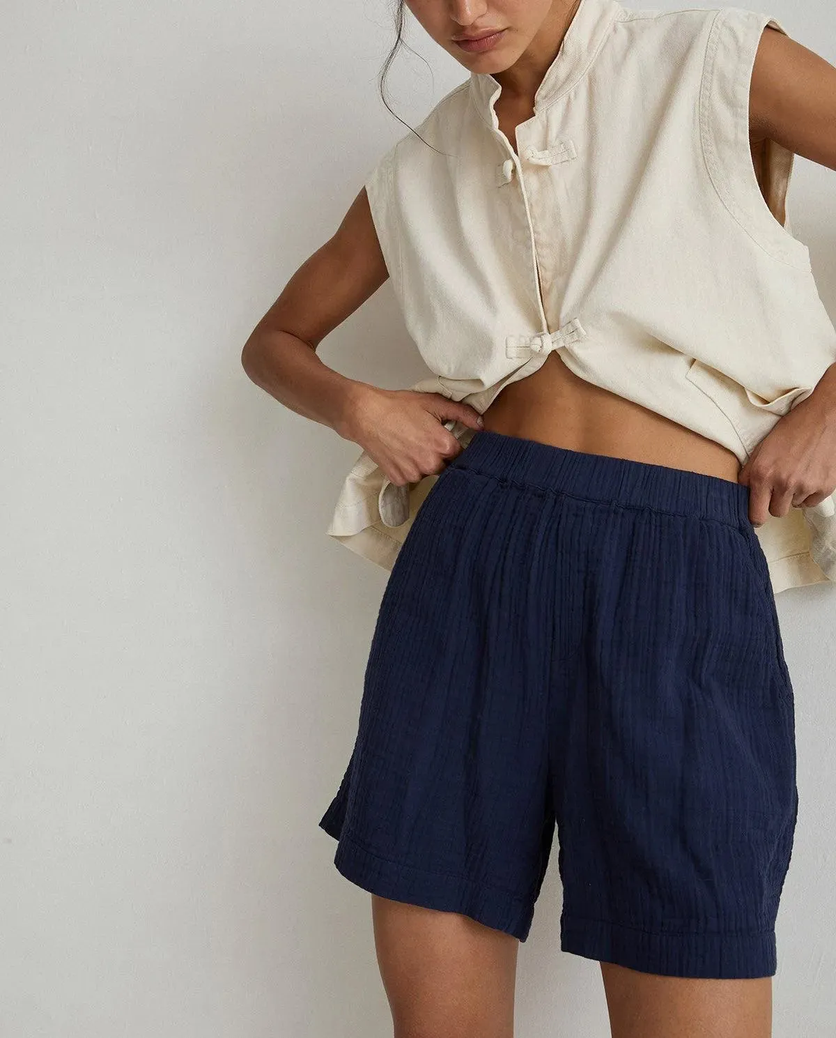 Shorts Yerse Romina Doble Gasa Navy