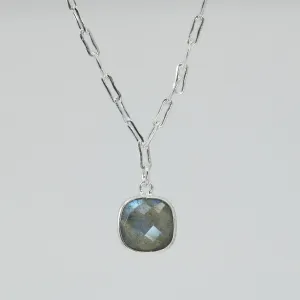 Silver Labradorite Square Necklace | Blue Flash Pendant