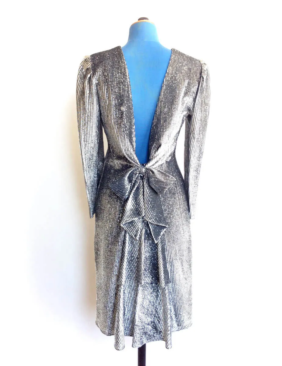 Silver Sheath Dress Draped Bow Back