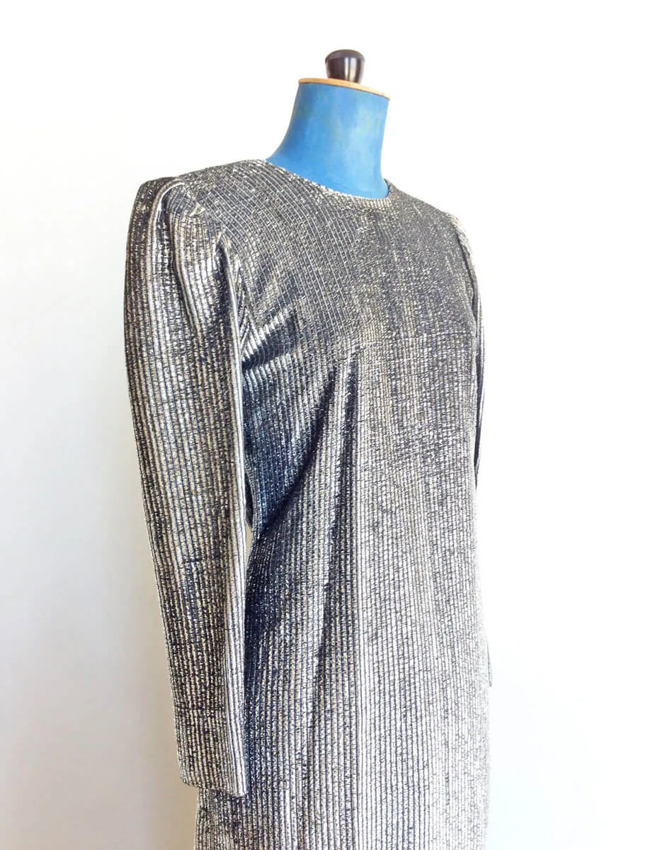 Silver Sheath Dress Draped Bow Back