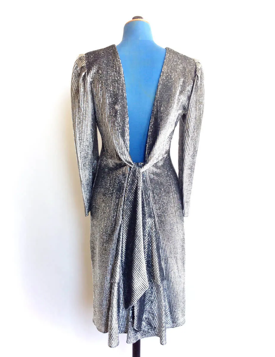 Silver Sheath Dress Draped Bow Back